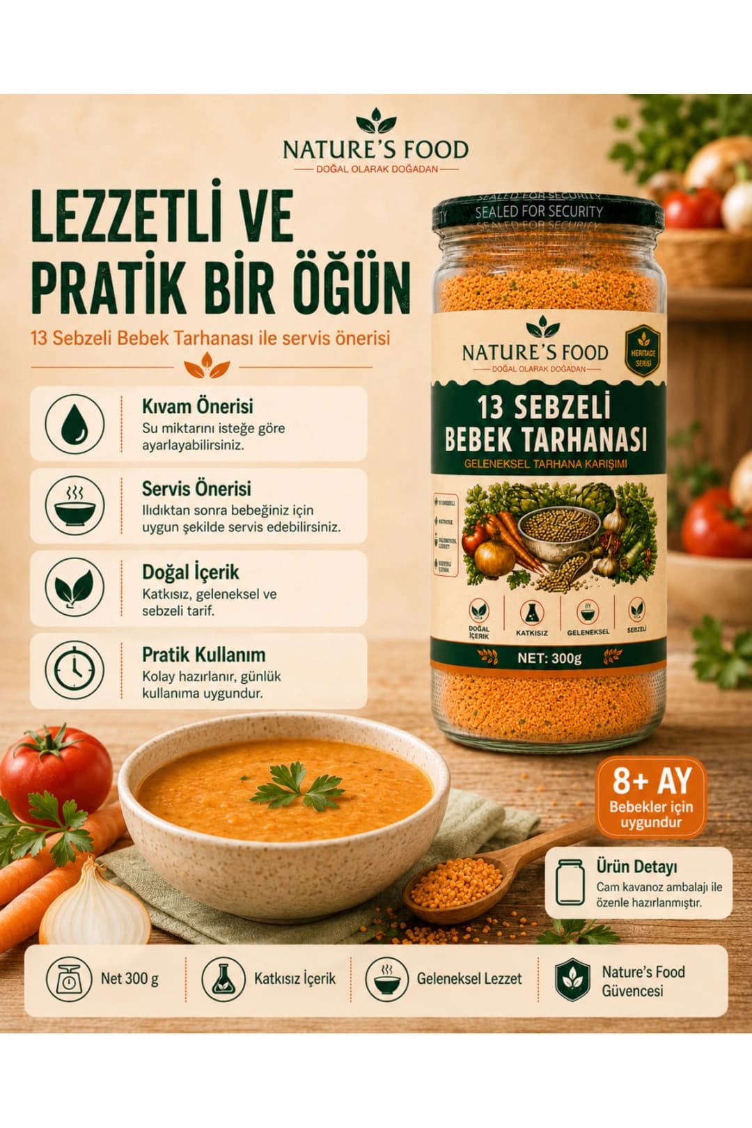 13 Sebzeli Bebek Tarhanası 300 g – Katkısız, Koruyucusuz Geleneksel Bebek Çorbası| Bebek & Aileler İçin