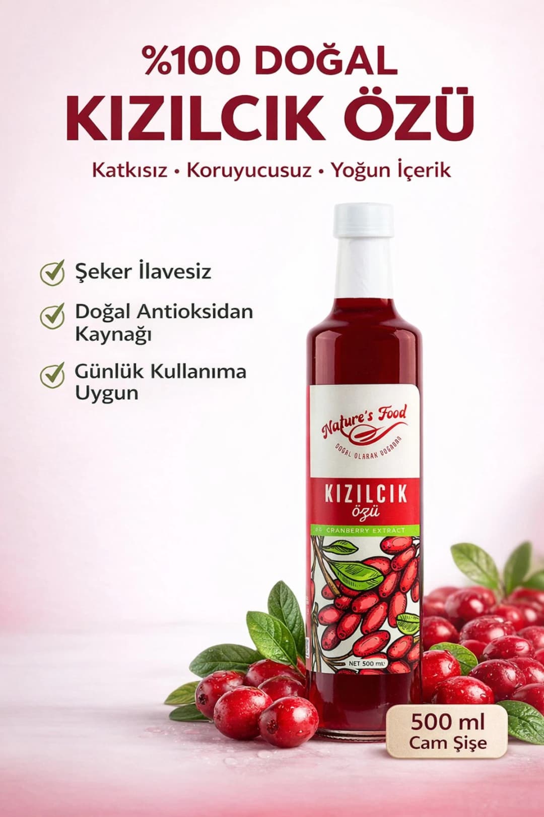 Kızılcık Özü 700gr | Katkısız, Şeker İlavesiz, Antioksidan Kaynağı %100 Doğal