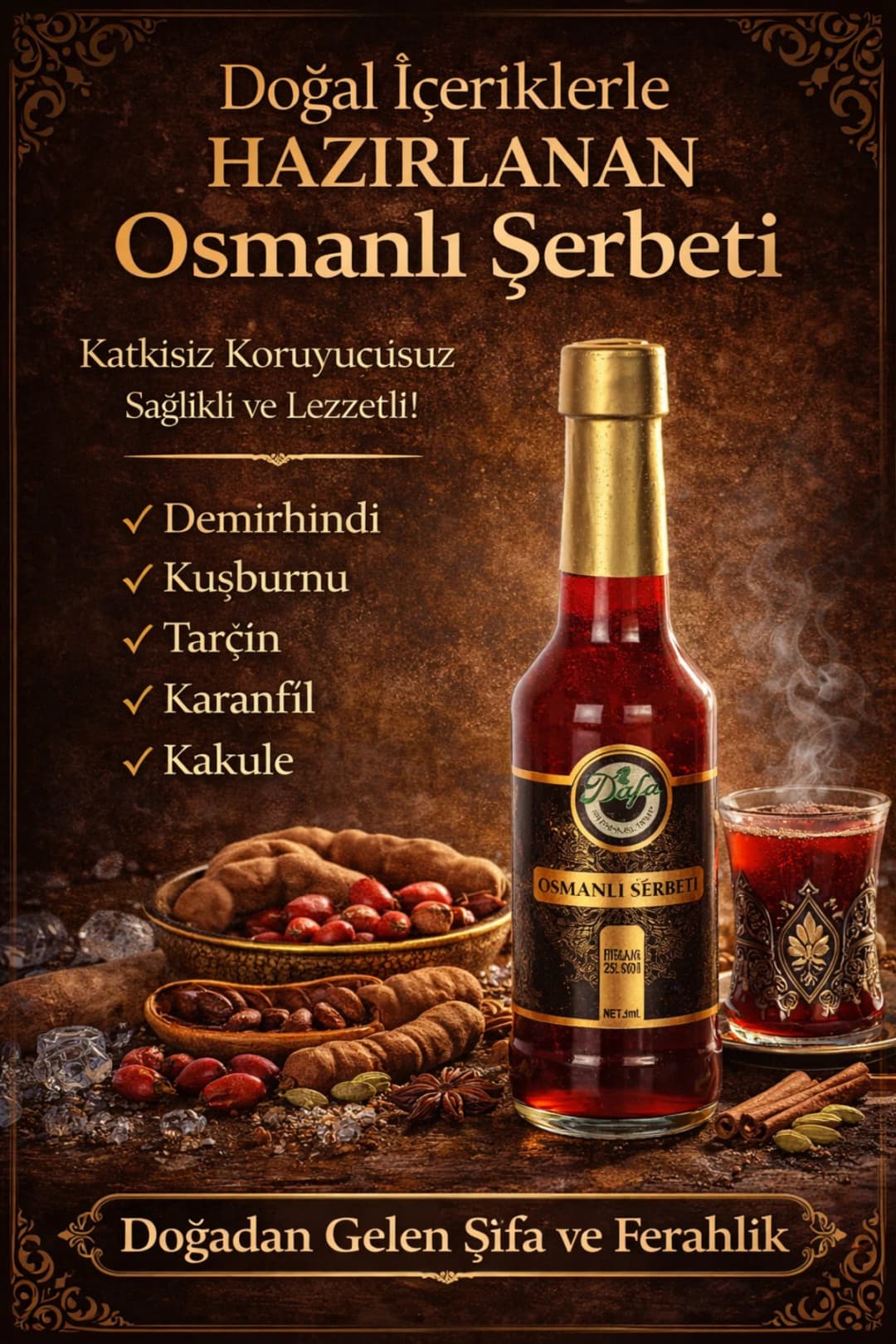 Osmanlı Şerbeti 250 ml | Demirhindi & Kuşburnu | Doğal Baharatlı İçecek | Ferahlatıcı & Geleneksel
